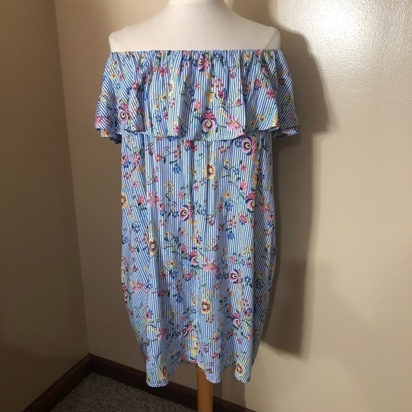 Soprano Off The Shoulder Striped/Floral Dress Sz S - Picture 2 of 10